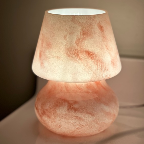 Glass Mushroom Lamp, Bedside Table Lamp, Retro Lamp, Vintage Lamp, Pink Marble - Picture 2 of 10